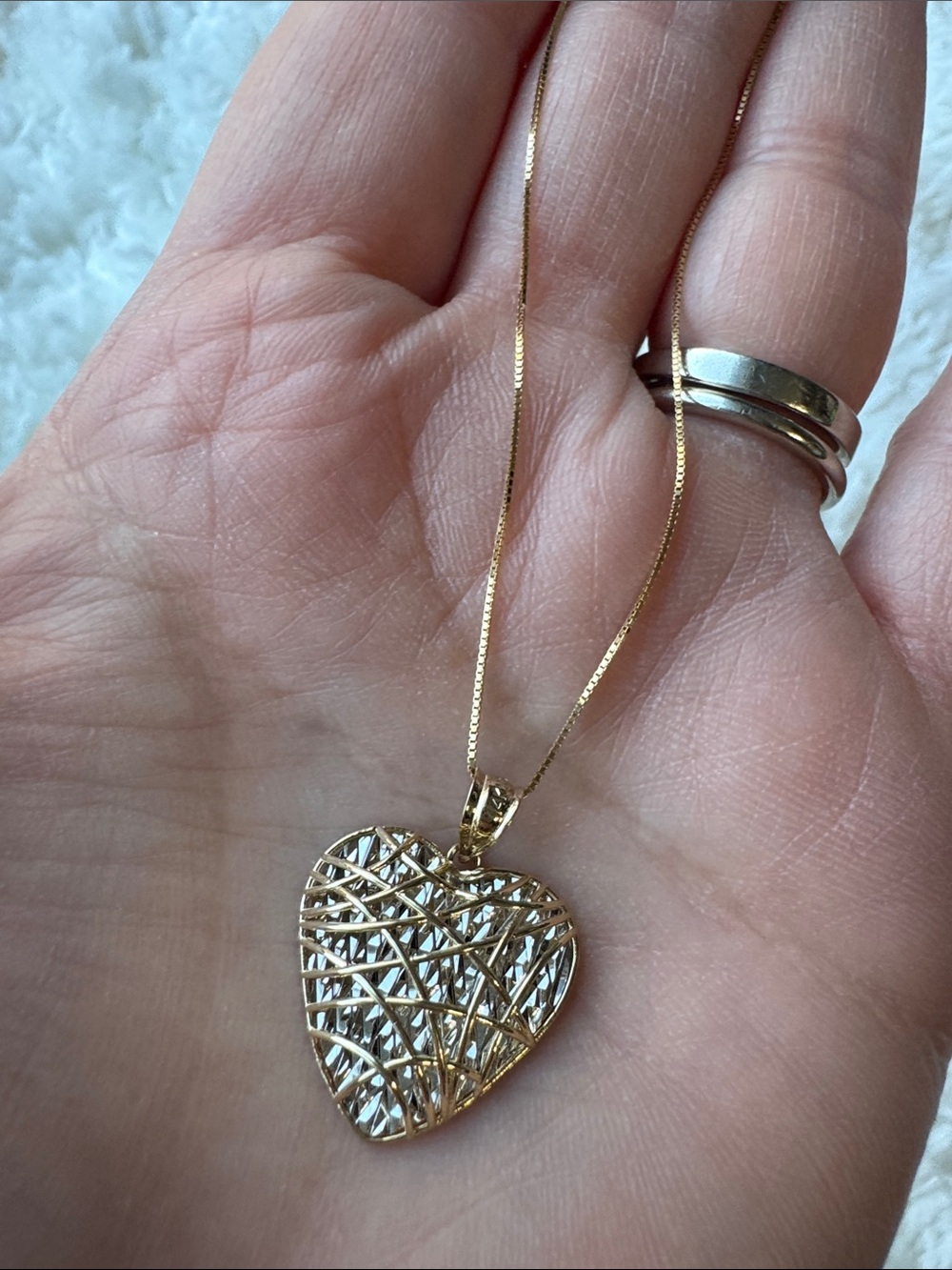 Vintage 14k White and Yellow Gold Heart Necklace